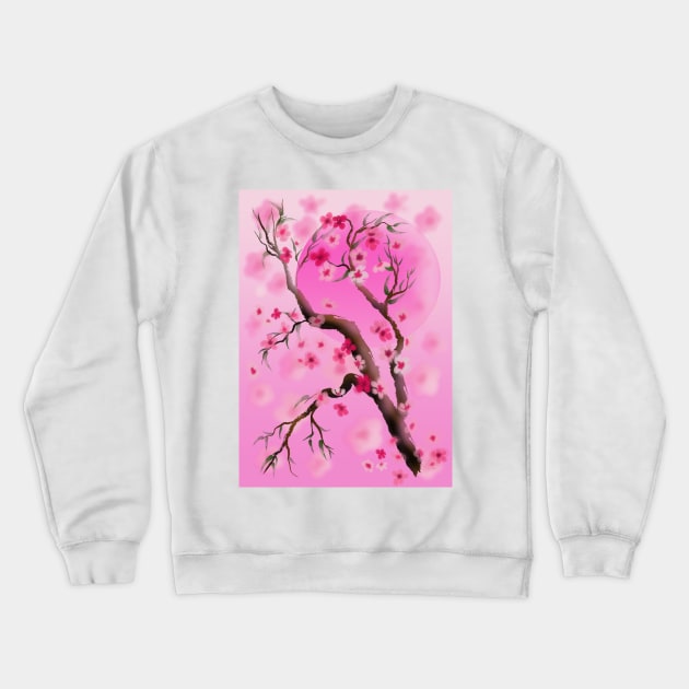 Deep pink sakura (cherry blossoms) sumi-e Crewneck Sweatshirt by cuisinecat